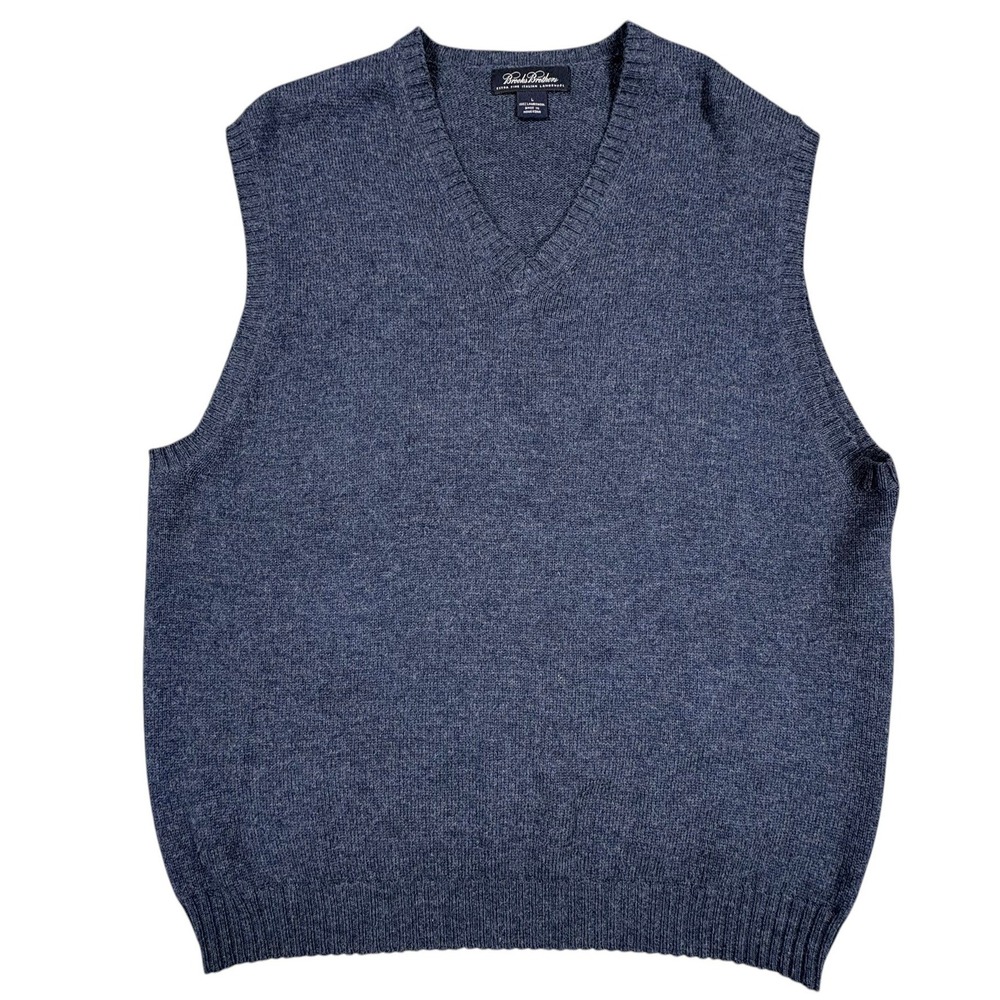 Brooks Brothers 100% Lambswool Sweater Vest Mens L Blue Fine Italian Wool V-Neck